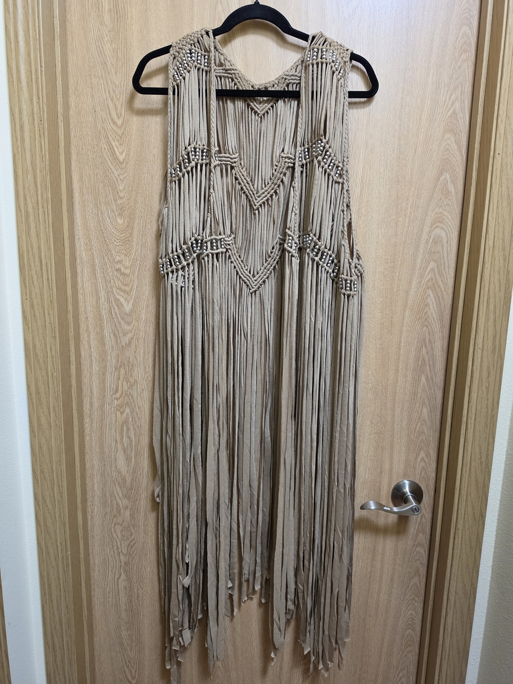 Fringed Macramé Vest in Taupe